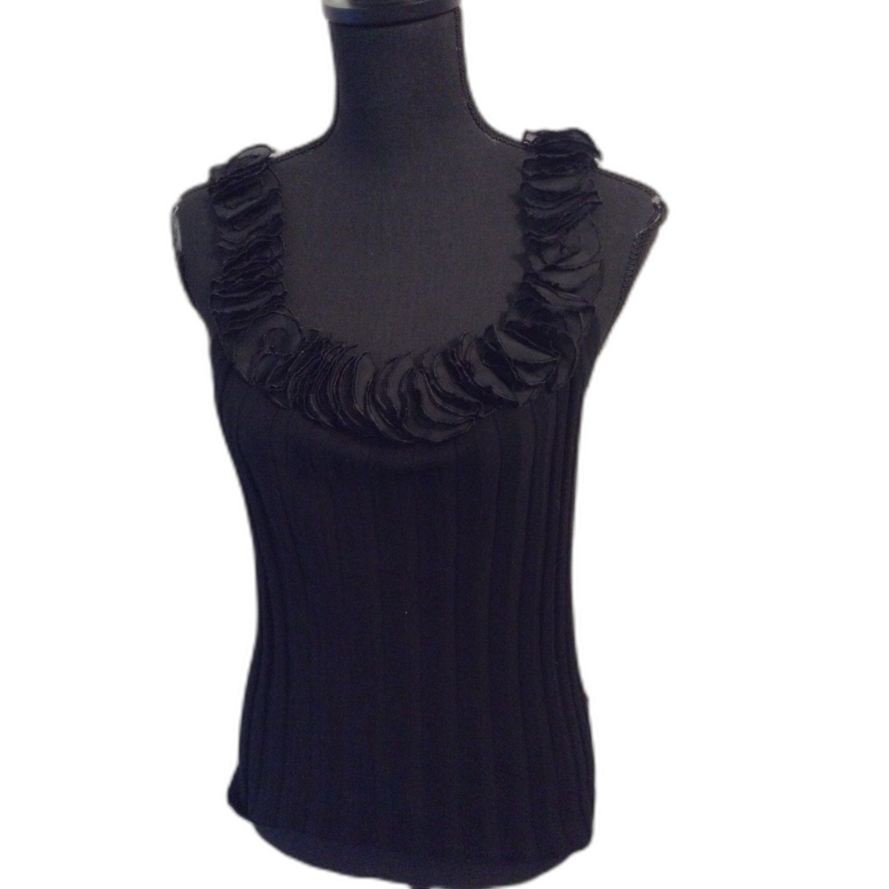 Belldini Large Black Ribbed Cloth Floral Neckline Trim Size Large L
